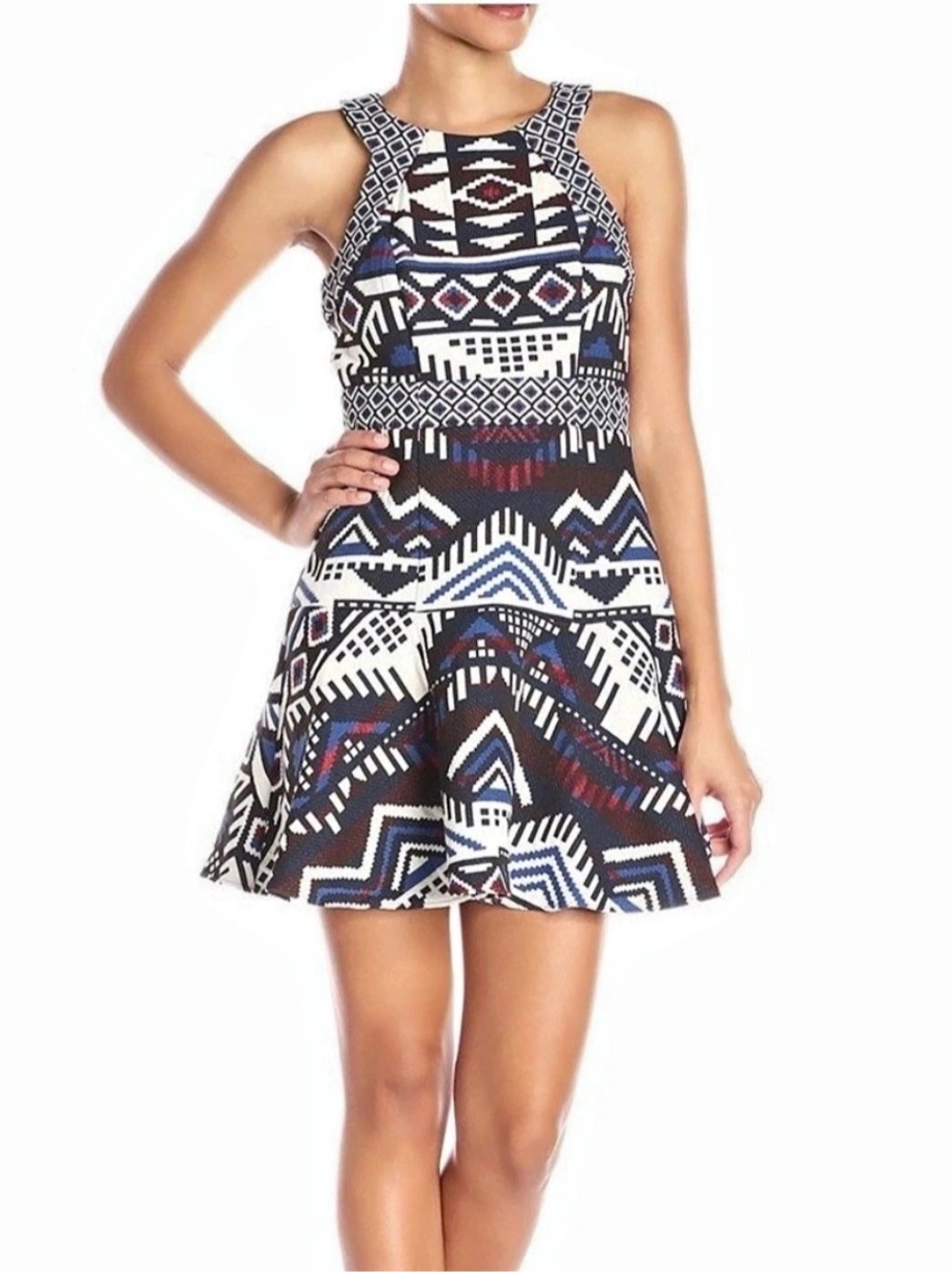 Parker Dress Geometric Mini Dress Blue & Black Jacquard XS